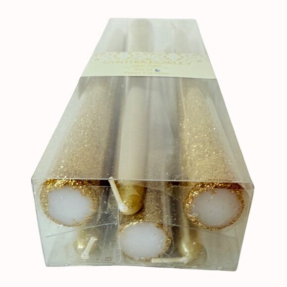 Holiday Metallic Gold Glitter Taper Candles Two Tone Set Of 6 By Cynthia Rowley - Picture 3 of 16
